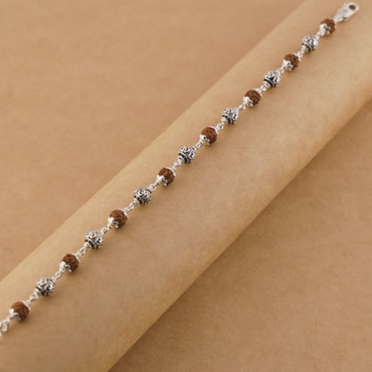 Rudraksha Silver Om Beads Bracelet