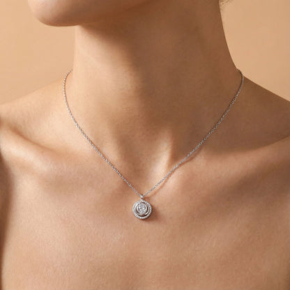 925 Silver Pendant Solitaire Necklace with Polished Halo Diamond Finish