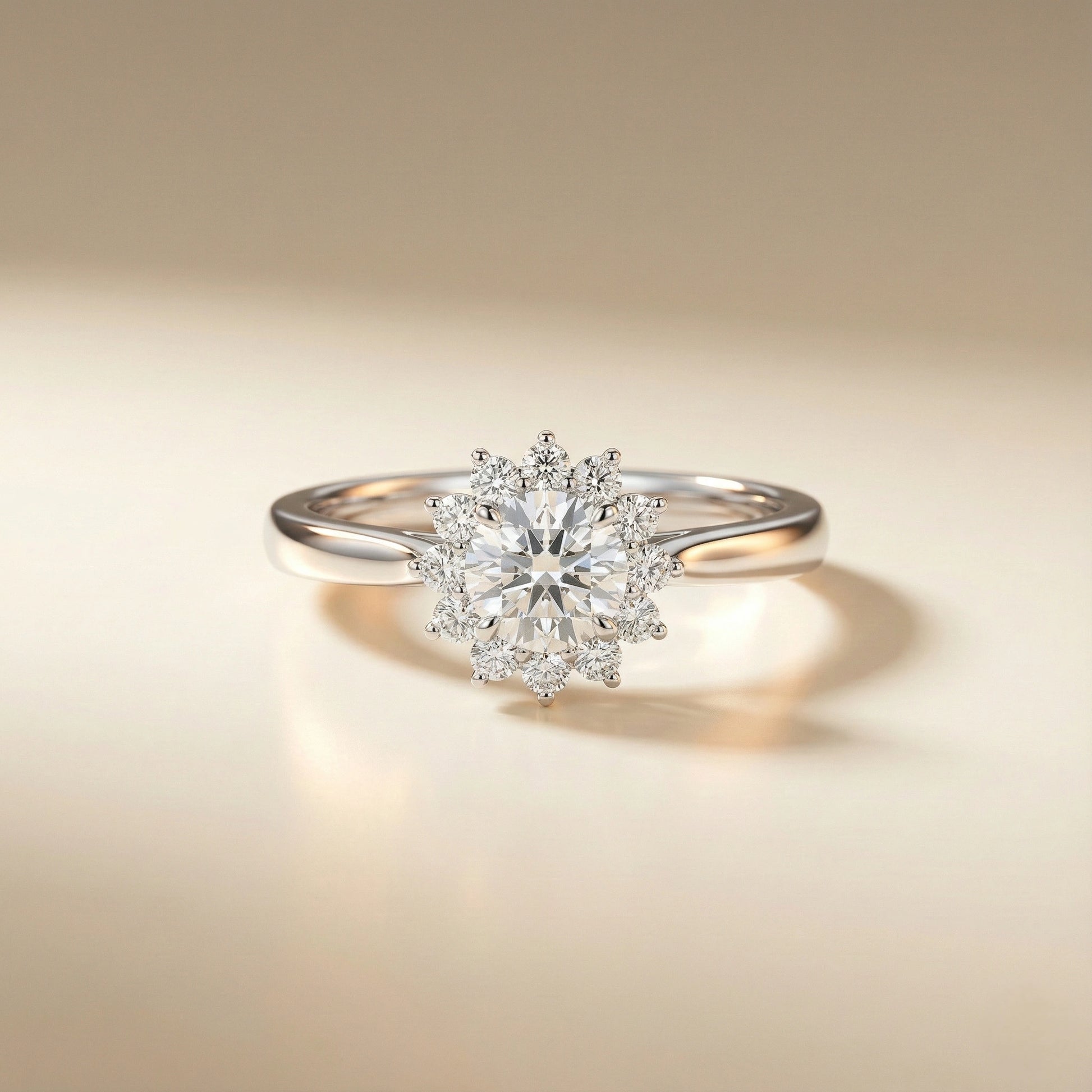 Diamond ring on a beige background