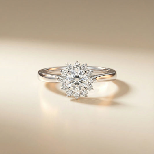 Diamond ring on a beige background