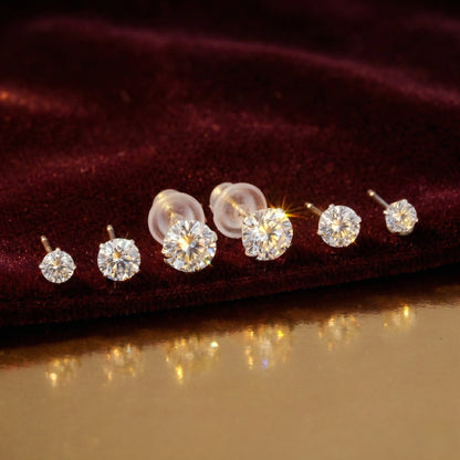 Classic round-cut cubic zirconia stud earrings with push-back closures