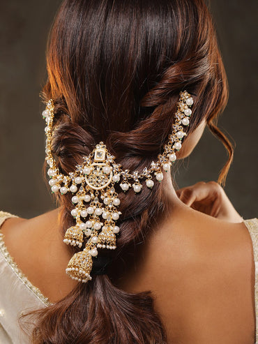 Dazzling Kundan Pearl Hair Brooch