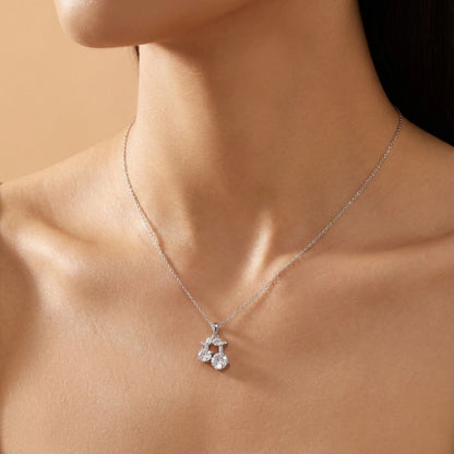 Silver Pendant Necklace with Dual Solitaire Diamonds on Long Polished Chain