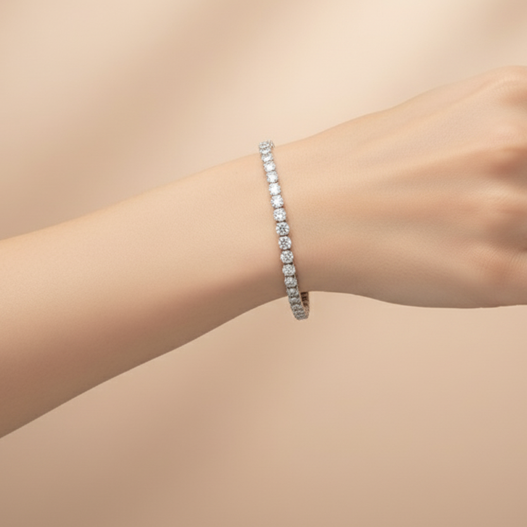 silver diamond bracelet on hand