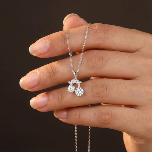 Silver Pendant Necklace with Dual Solitaire Diamonds on Long Polished Chain