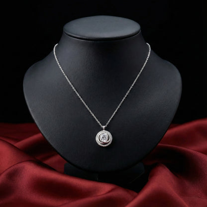 925 Silver Pendant Solitaire Necklace with Polished Halo Diamond Finish