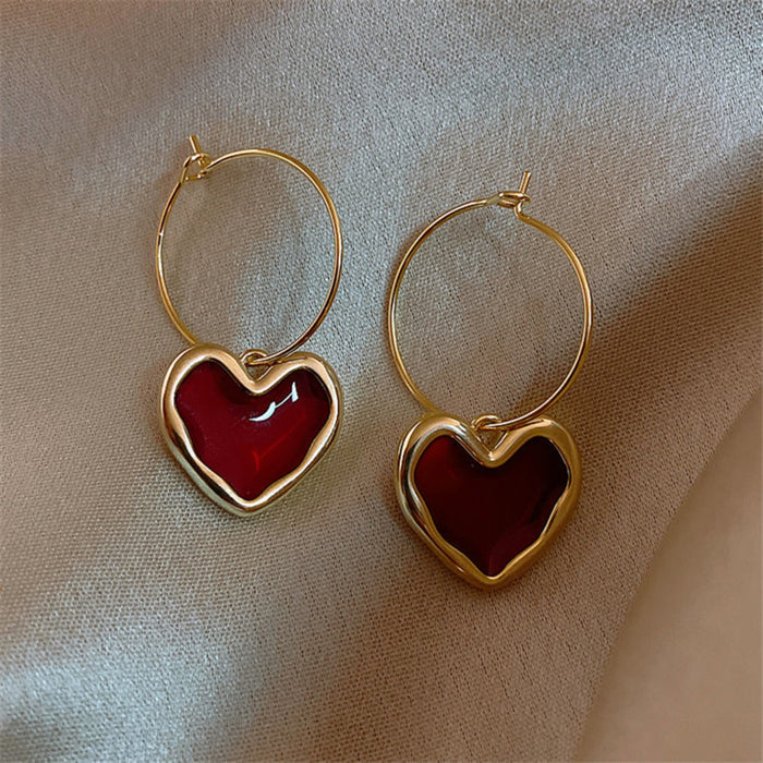 Mystical Red Heart Hoop Earrings