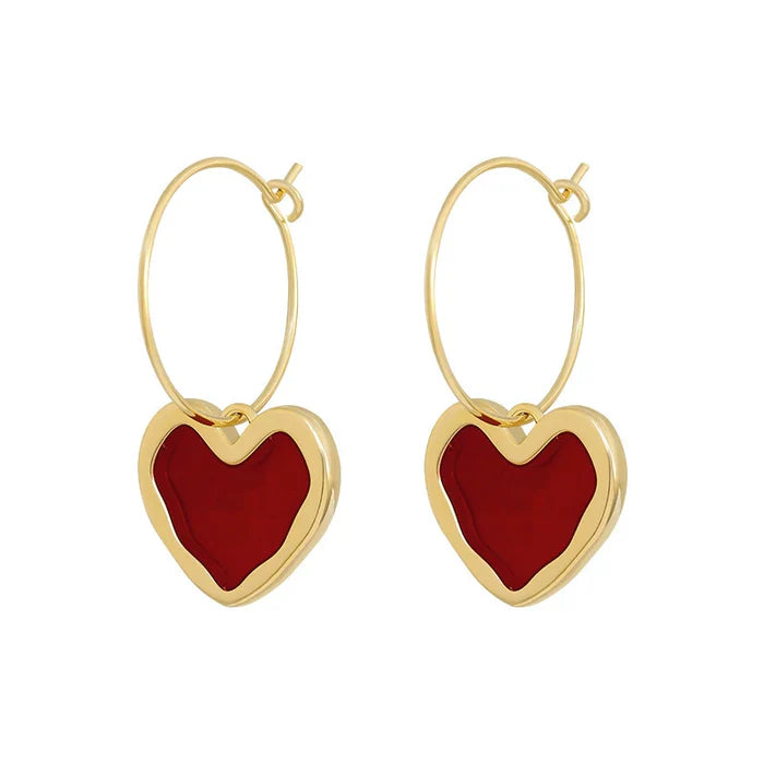 Mystical Red Heart Hoop Earrings