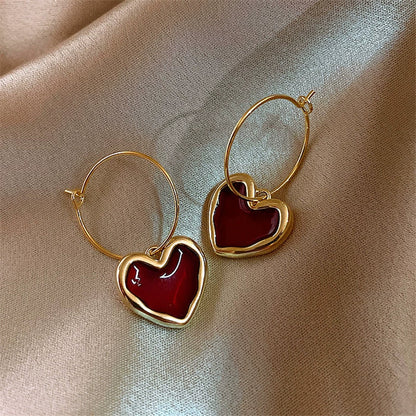 Mystical Red Heart Hoop Earrings
