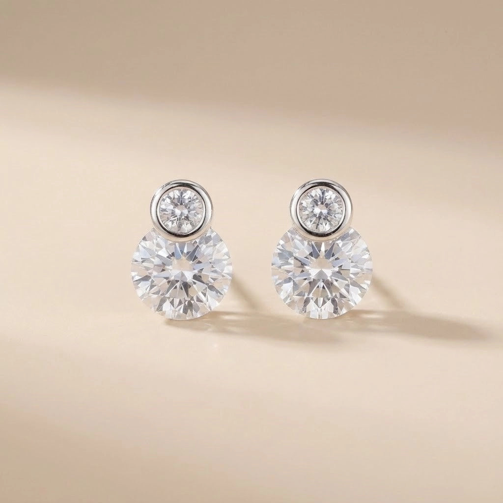 Handcrafted Luxury Silver Stud Earrings with Round Crystal