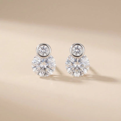 Handcrafted Luxury Silver Stud Earrings with Round Crystal