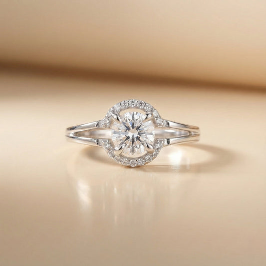 Diamond ring on a beige background