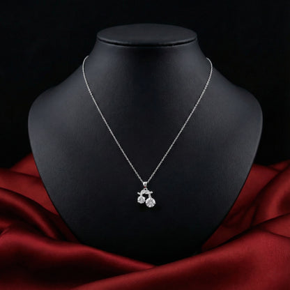 Silver Pendant Necklace with Dual Solitaire Diamonds on Long Polished Chain