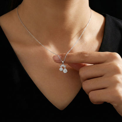 Silver Pendant Necklace with Dual Solitaire Diamonds on Long Polished Chain