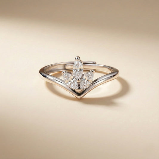 Diamond ring with a unique design on a beige background