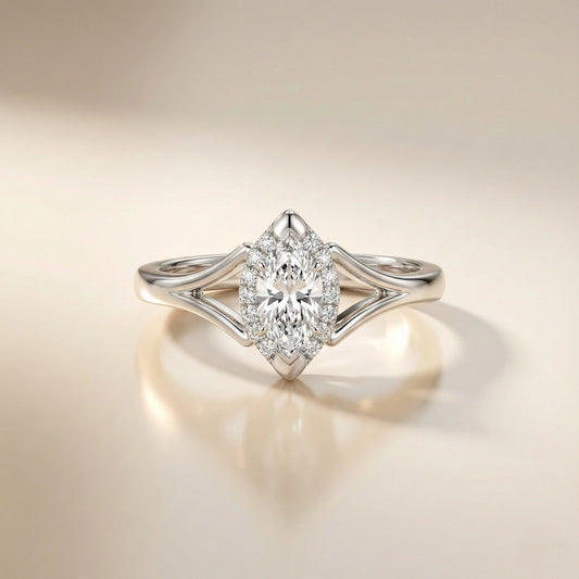 Diamond ring with a beige background