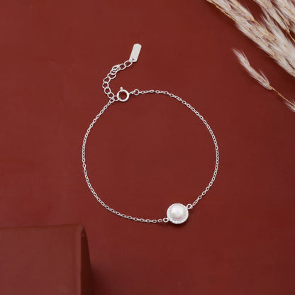 Dainty 925 silver bracelet with pearl charm