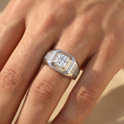 Asscher Cut Solitaire Ring in 925 Silver Jewellery with Textured Designer Band