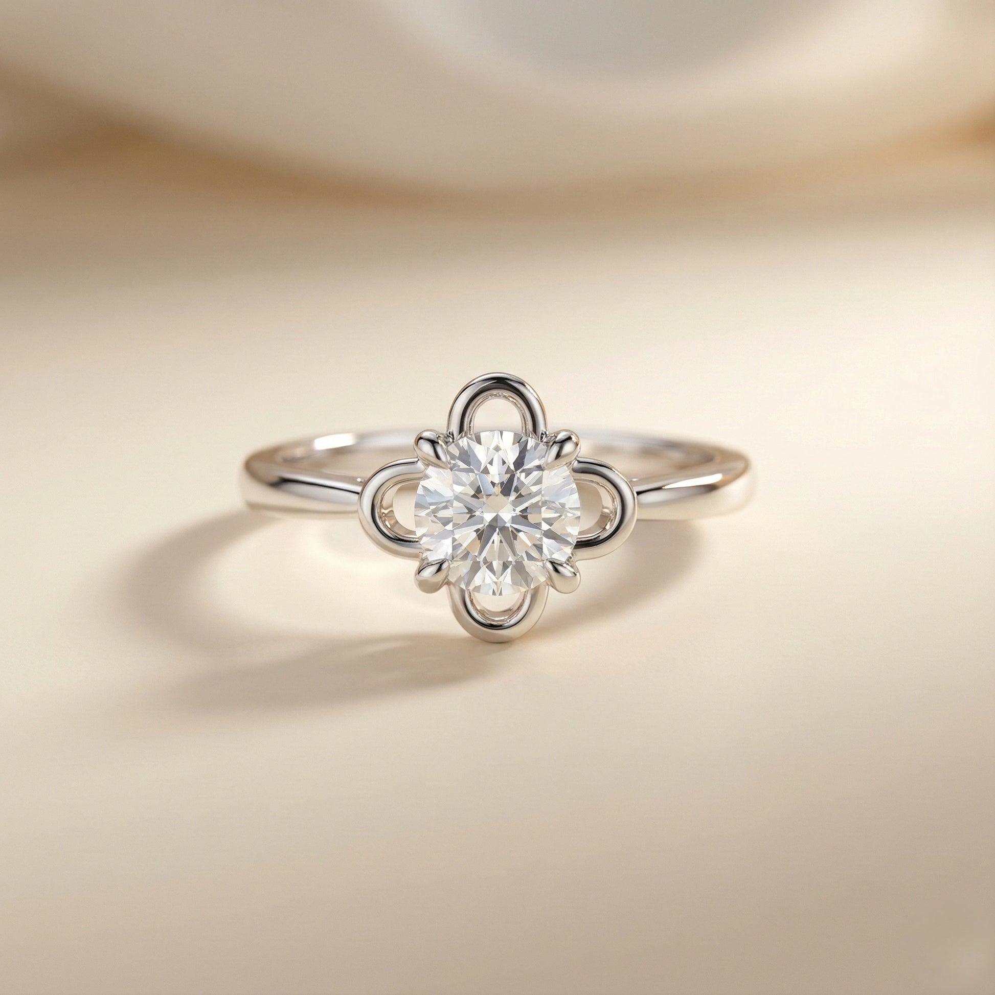 Diamond ring with a floral design on a beige background
