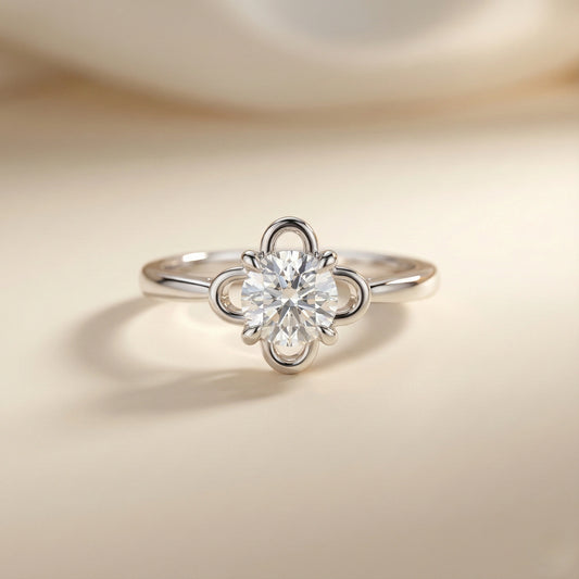 Diamond ring with a floral design on a beige background