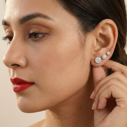 Minimalist sterling silver stud earrings with diamond-look cubic zirconia stones