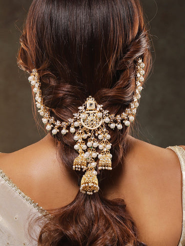 Dazzling Kundan Pearl Hair Brooch