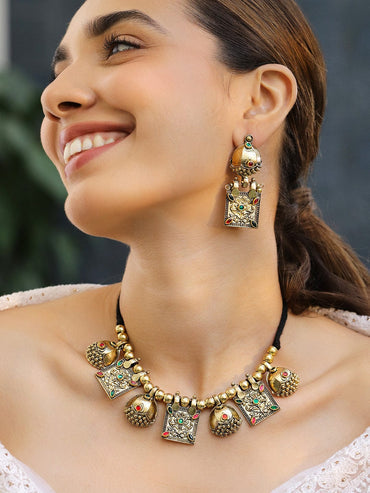 Tribal Magic Green & PInk Necklace Set