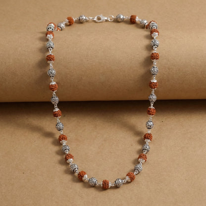 Handcrafted rudraksha silver necklace jewellery product shot