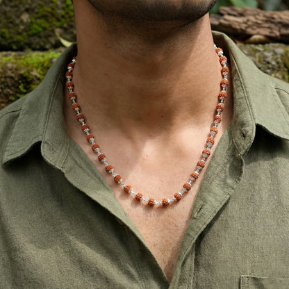 Handmade rudraksha mala necklace with sterling silver connectors