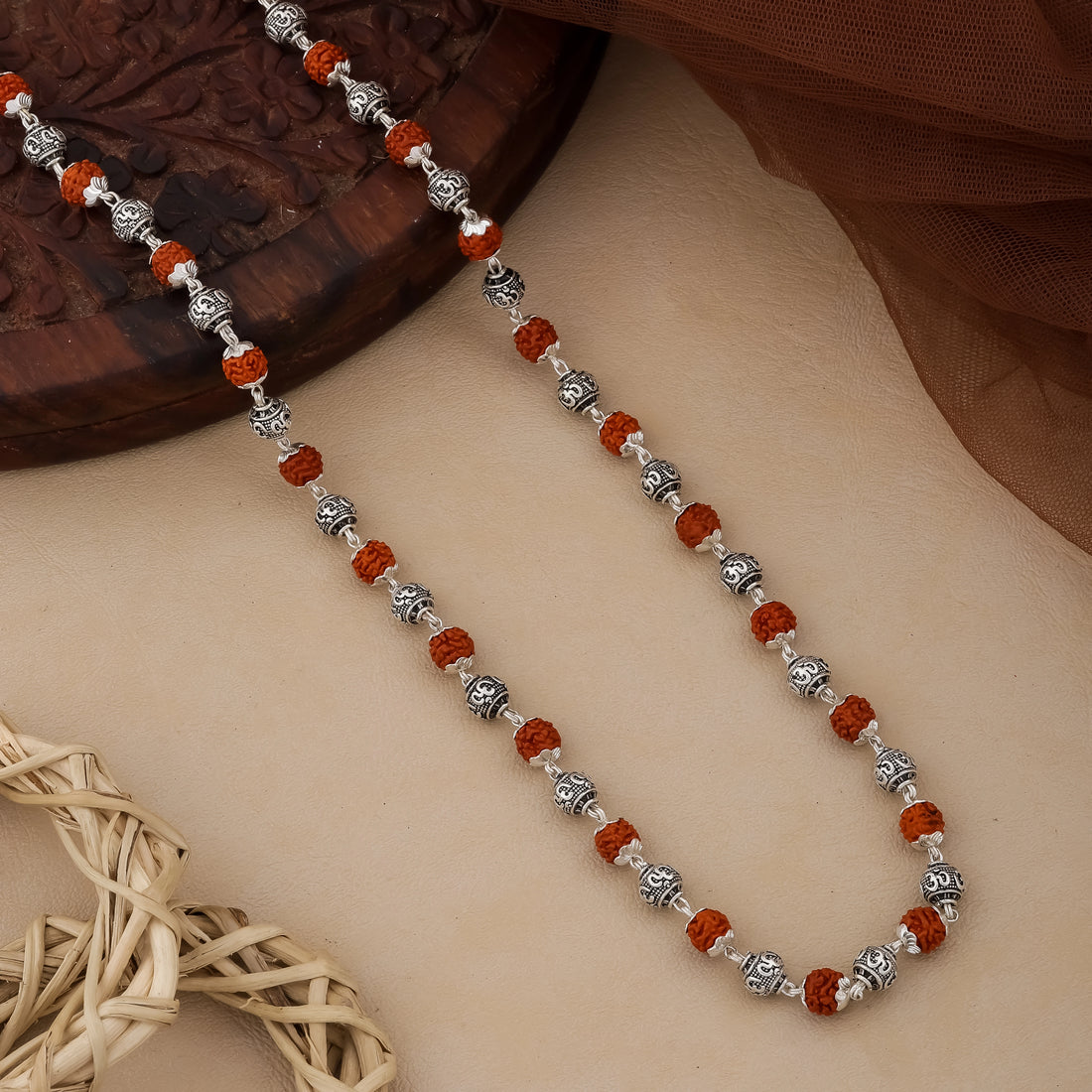 Rudraksha Necklace with Silver Beads
