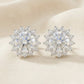 Pair of diamond earrings on a beige background