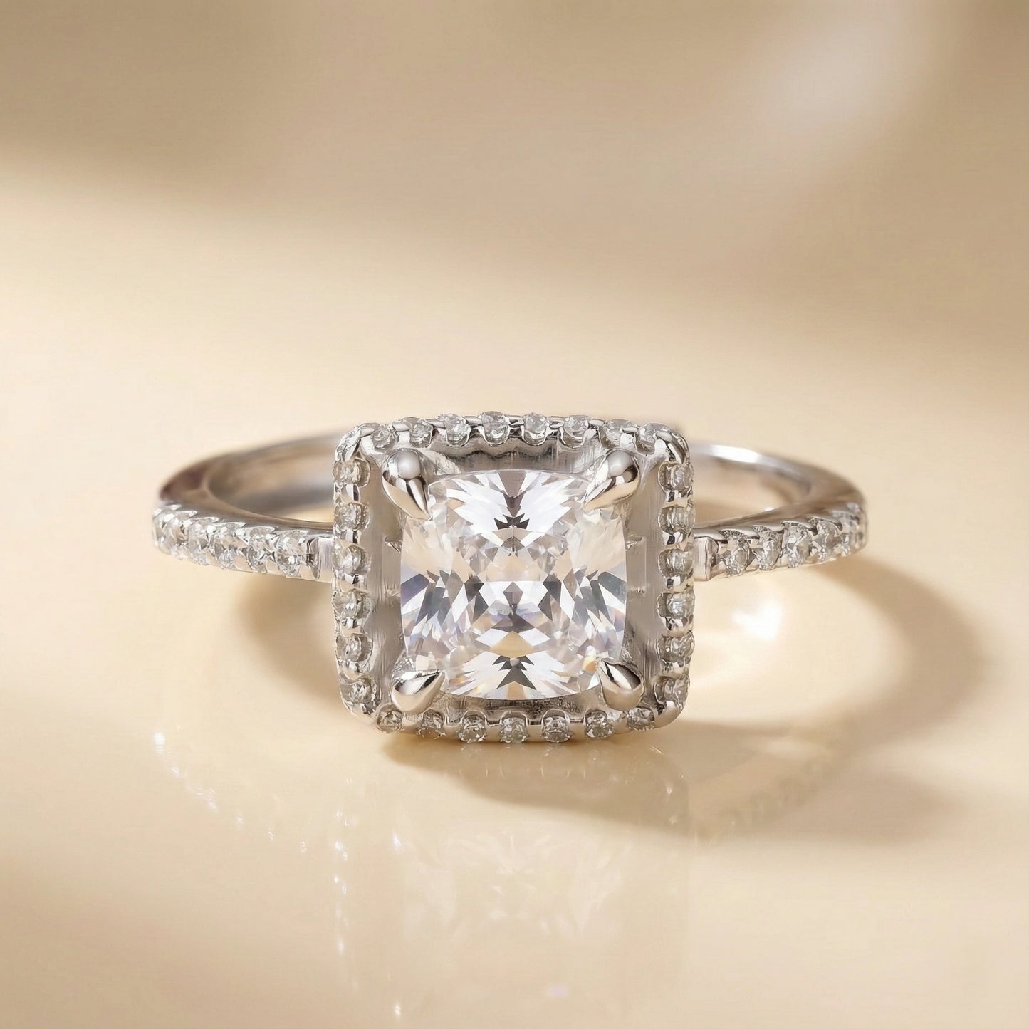 Diamond ring with a beige background