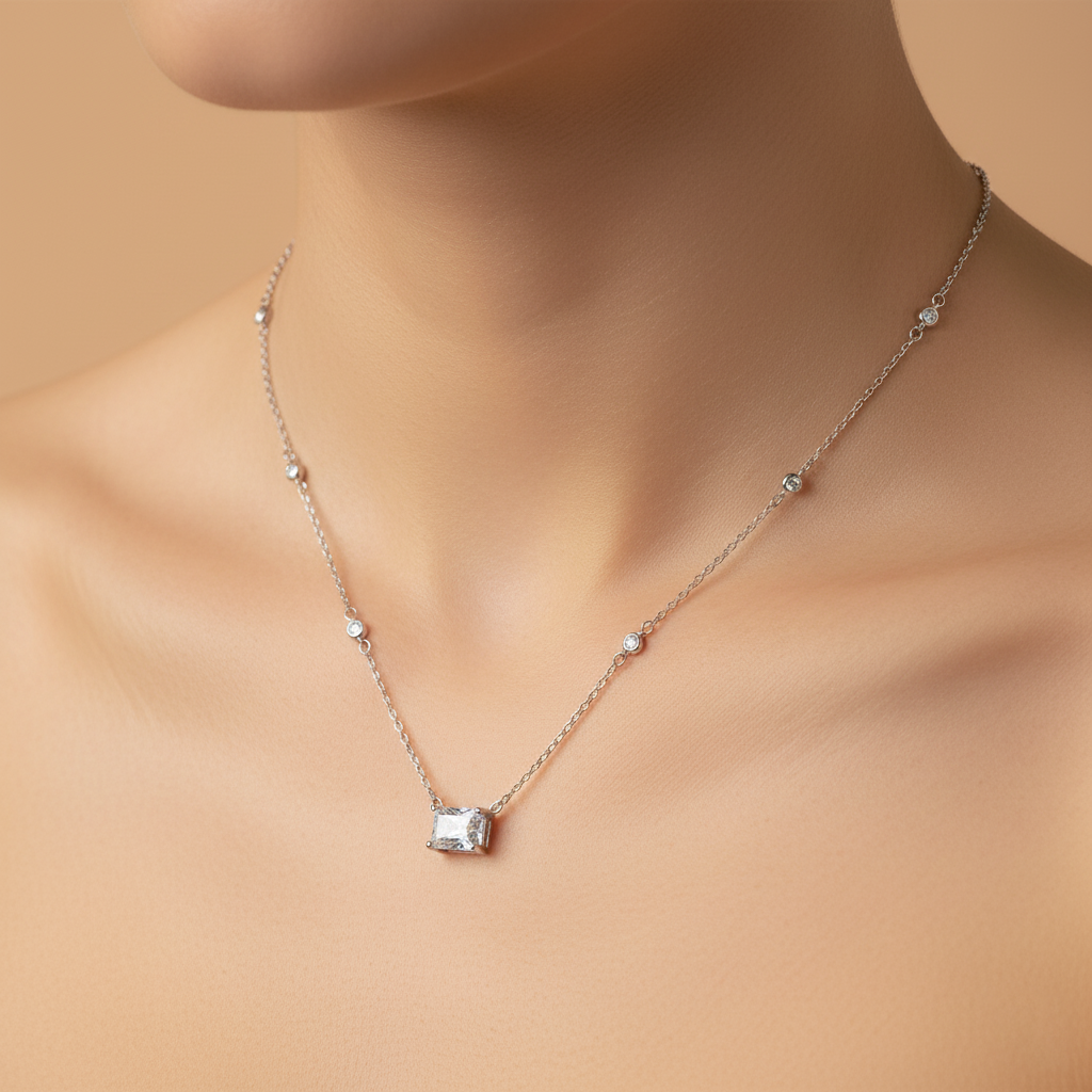 Necklace with a pendant on a mannequin against a beige background